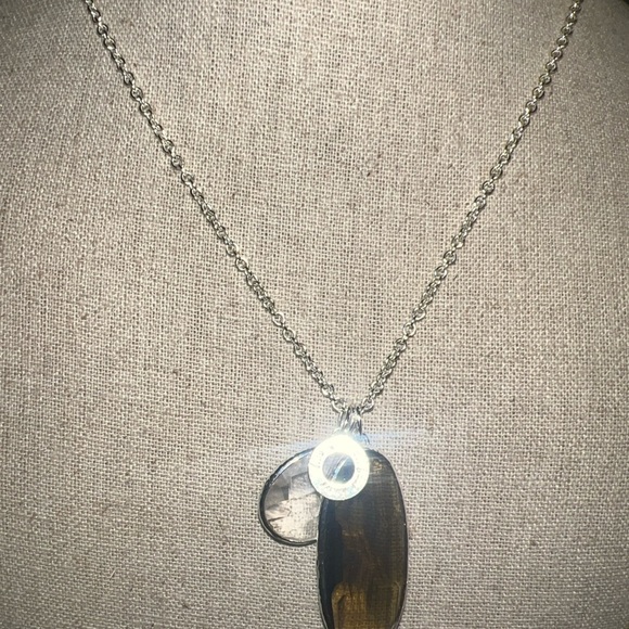 Stella & Dot Silver Plated Topaz & Clear Quartz Stone Dangles Necklace 29" - Picture 3 of 6